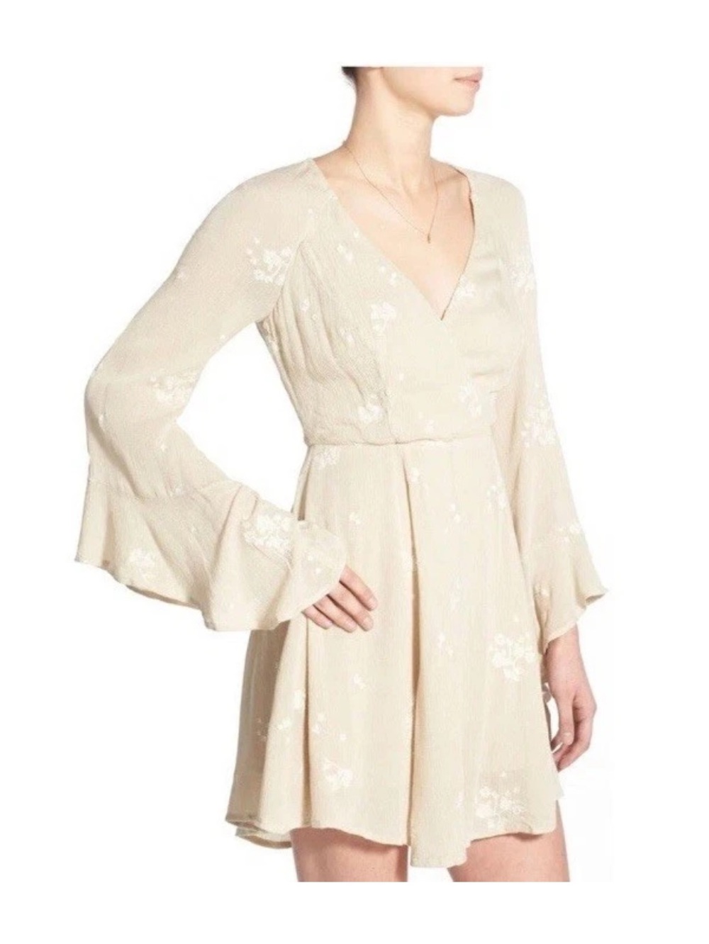 Free People Almond Jasmine Embroidered Kimono Fit & Flare Dress Size 4